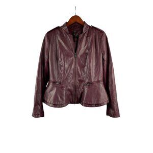 G.I.L. Womens Faux Leather Jacket Size M Burgundy